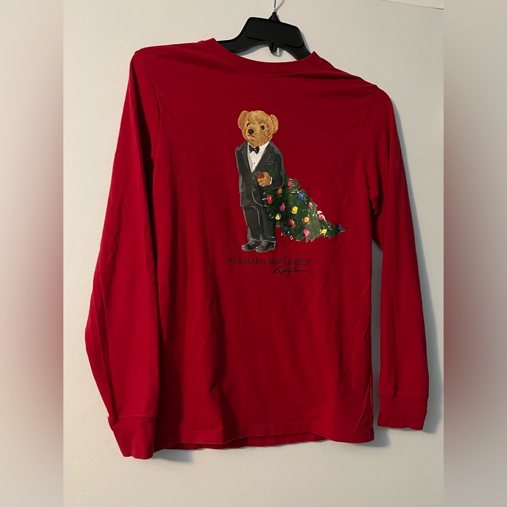 Polo Ralph Lauren Boy’s Christmas Polo Bear Long Sleeve Jersey Tee L & XL